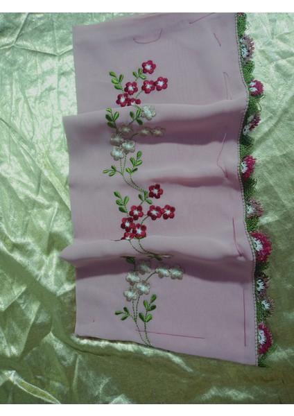 El Emeği Nakış Işlemeli Iğne Oyalı Namaz Örtüsü Çeyizlik Mevlit Başörtüsü Krep Kumaş 145X75 cm