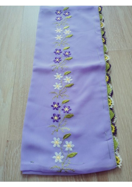 El Emeği Nakış Işlemeli Iğne Oyalı Namaz Örtüsü Çeyizlik Mevlit Başörtüsü Krep Kumaş 145X75 cm