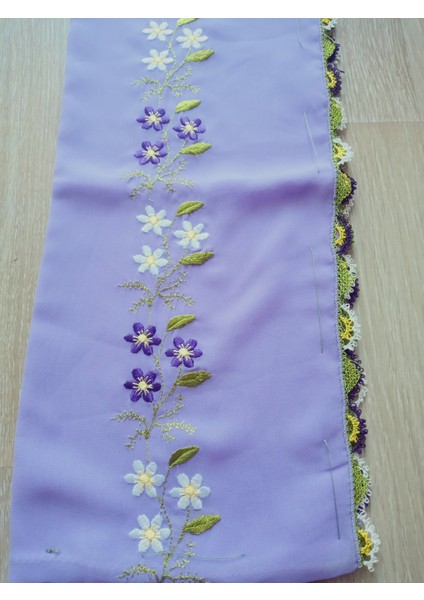 El Emeği Nakış Işlemeli Iğne Oyalı Namaz Örtüsü Çeyizlik Mevlit Başörtüsü Krep Kumaş 145X75 cm