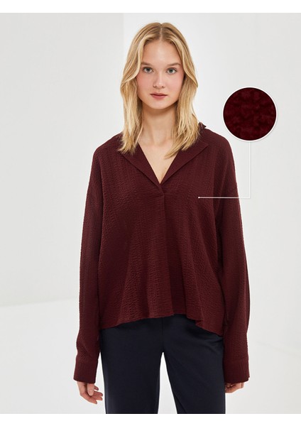 Yeni Sezon Gömlek Yaka Gofre Kadın Bluz