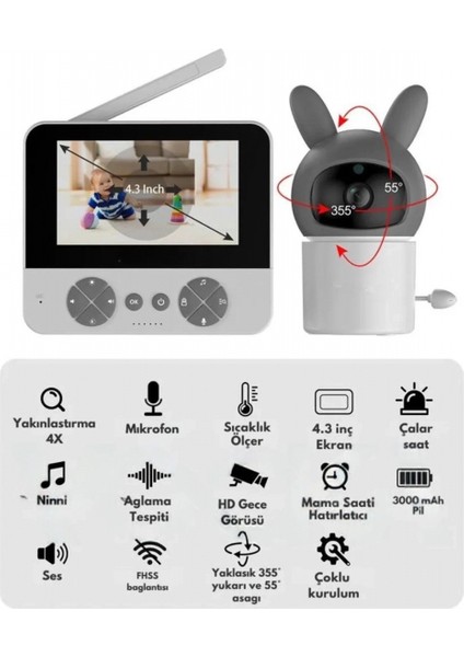 Bebek Kamerası Kumandalı Monitörlü Karşılıklı Konuşma Özellikli , Hatırlatıcılı Ip Bebek Kamerası modelleri
