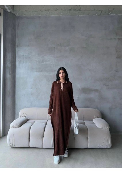 Pantolon Yırtmaçlı Elbise Ikili Triko Takım Kahve Elf