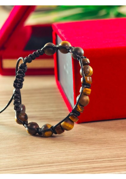 Makrome Bileklik El Yapımı Saf Doğaltaş Özel Yapım Hematit Taşı, Lav Taşı, Akik Taşı, Amatis Taşı