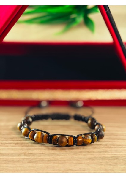 Makrome Bileklik El Yapımı Saf Doğaltaş Özel Yapım Hematit Taşı, Lav Taşı, Akik Taşı, Amatis Taşı