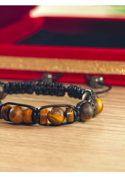 Makrome Bileklik El Yapımı Saf Doğaltaş Özel Yapım Hematit Taşı, Lav Taşı, Akik Taşı, Amatis Taşı