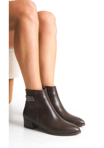 Kadın Alçak Topuk Metal Detay Fermuarlı Günlük Bot Bootie