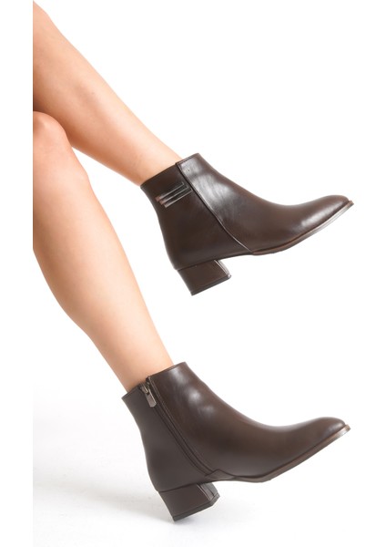 Kadın Alçak Topuk Metal Detay Fermuarlı Günlük Bot Bootie