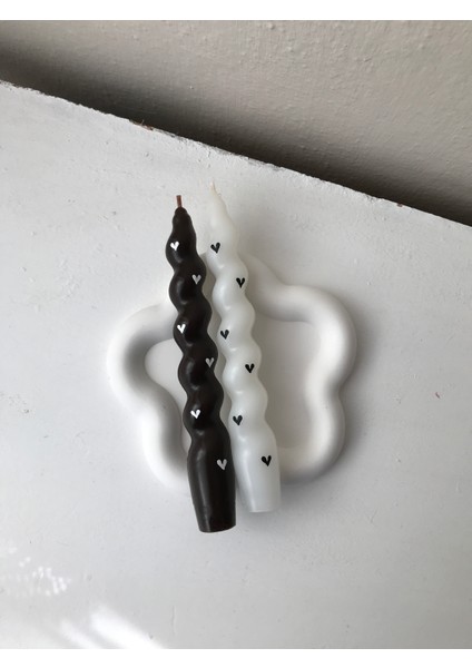 2'li Siyah-Beyaz Kalpli Burgu Şamdan Mum Seti fiyatları