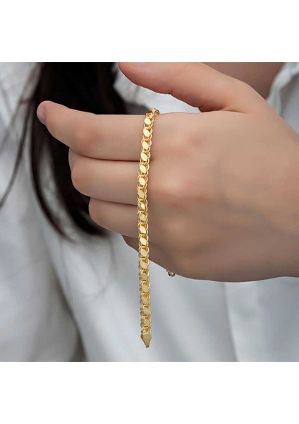 925 ayar gümüş gold pullu zincir kadın bileklik