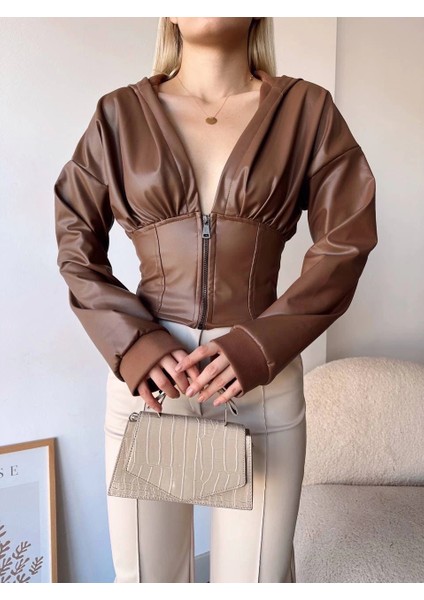 Yzlal Kapşonlu Yarım Fermuarlı Ceket Kahve H24116 (Beden: M) indirimleri