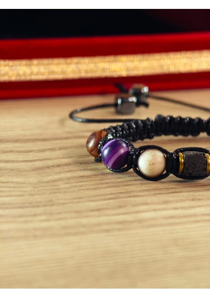 Makrome Bileklik El Yapımı Saf Doğaltaş Özel Yapım Hematit Taşı, Lav Taşı, Akik Taşı, Amatis Taşı modelleri