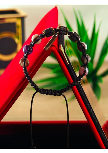 Makrome Bileklik El Yapımı Saf Doğaltaş Özel Yapım Hematit Taşı, Lav Taşı, Akik Taşı, Amatis Taşı