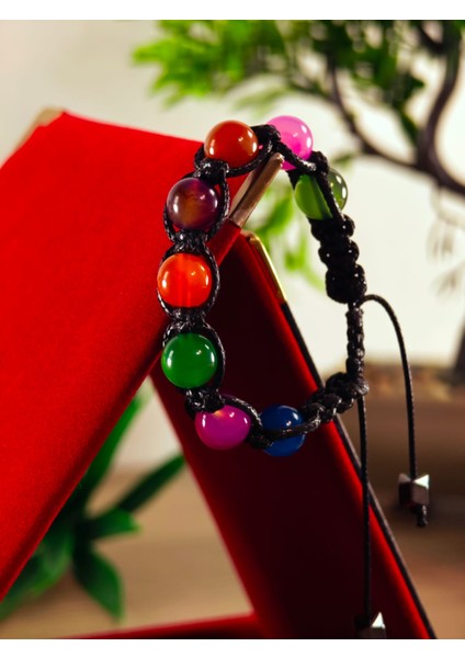 Makrome Bileklik El Yapımı Saf Doğaltaş Özel Yapım Hematit Taşı, Lav Taşı, Akik Taşı, Amatis Taşı