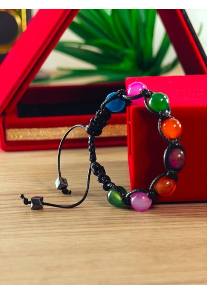 Makrome Bileklik El Yapımı Saf Doğaltaş Özel Yapım Hematit Taşı, Lav Taşı, Akik Taşı, Amatis Taşı