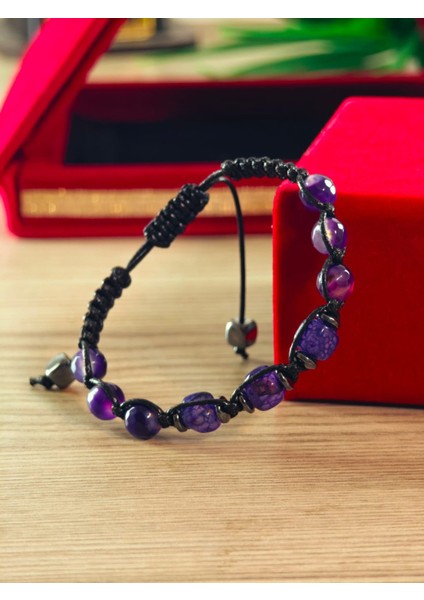 Makrome Bileklik El Yapımı Saf Doğaltaş Özel Yapım Hematit Taşı, Lav Taşı, Akik Taşı, Amatis Taşı