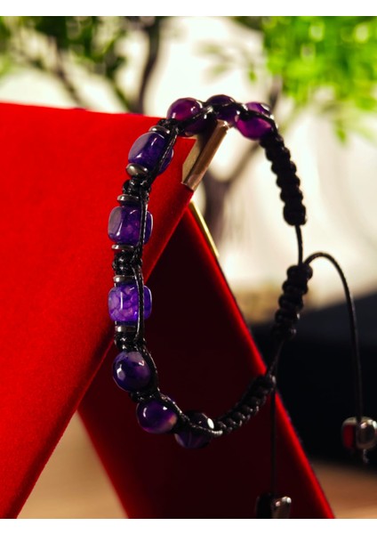 Makrome Bileklik El Yapımı Saf Doğaltaş Özel Yapım Hematit Taşı, Lav Taşı, Akik Taşı, Amatis Taşı fırsatları