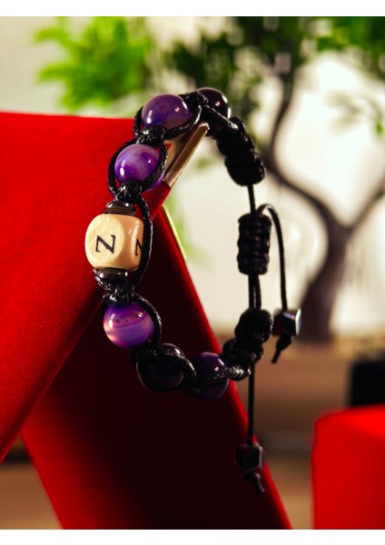 Makrome Bileklik El Yapımı Kişiye Özel Yapım Harfli Makrome Bileklik Doğal Taş Makrome Bileklik