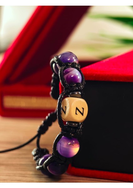 Makrome Bileklik El Yapımı Kişiye Özel Yapım Harfli Makrome Bileklik Doğal Taş Makrome Bileklik