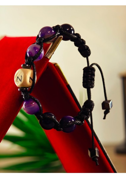 Makrome Bileklik El Yapımı Kişiye Özel Yapım Harfli Makrome Bileklik Doğal Taş Makrome Bileklik