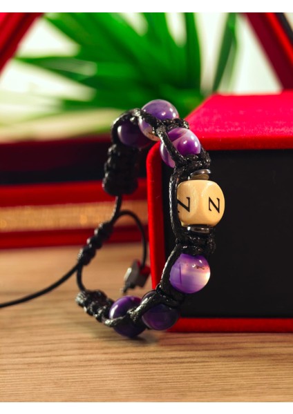 Makrome Bileklik El Yapımı Kişiye Özel Yapım Harfli Makrome Bileklik Doğal Taş Makrome Bileklik