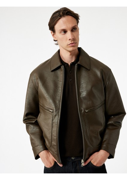 Slim Fit Uzun Kollu Fermuarlı Gömlek Yaka Suni Deri Ceket fiyatları