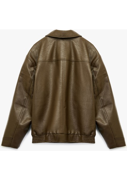 Slim Fit Uzun Kollu Fermuarlı Gömlek Yaka Suni Deri Ceket fırsatları