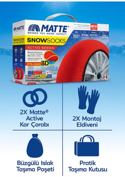 Snowsocks 3D Ekstra Dayanıklı Kar Çorabı – Zincir Muadili | 2 Dakika Hızlı Montaj | Jant & Abs Sistemine Zarar Vermez | En 16662-1 Sertifikalı modelleri