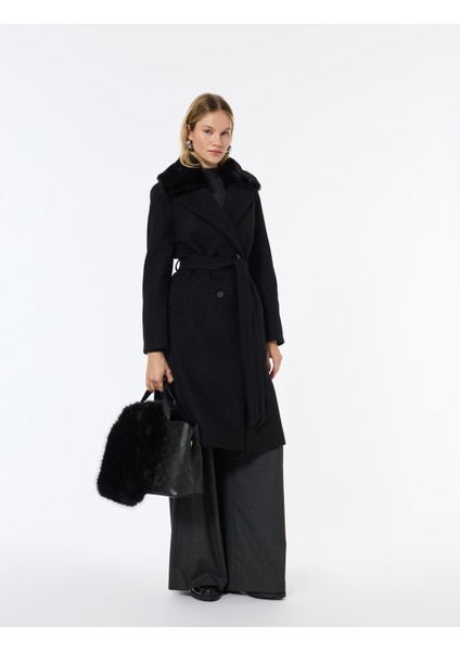 Suni Kürk Yaka Kaban Kaşe Kemerli Uzun Kollu fiyatları