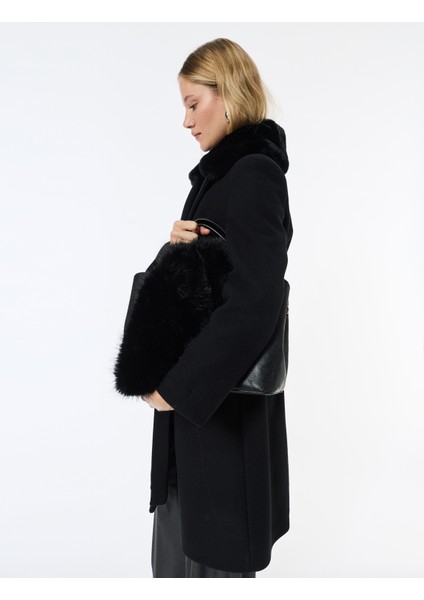 Suni Kürk Yaka Kaban Kaşe Kemerli Uzun Kollu fırsatları