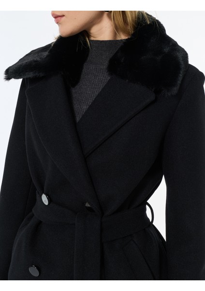 Suni Kürk Yaka Kaban Kaşe Kemerli Uzun Kollu indirimleri