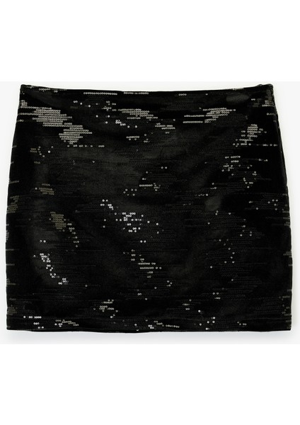 Slim Fit Pullu Payetli Abiye Mini Etek