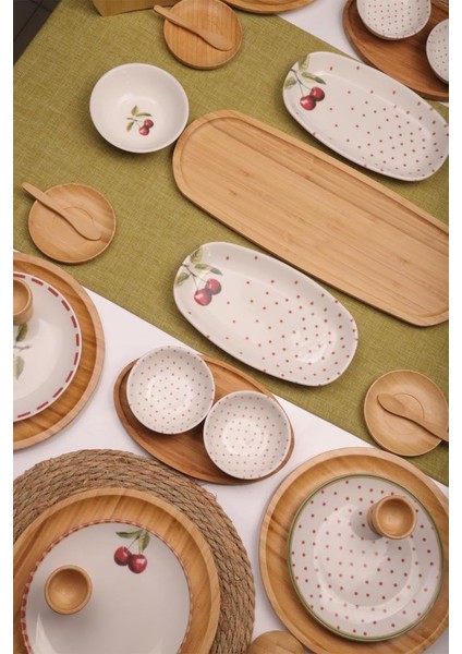 Viva 6 Kişilik 48 Parça Doğal Bambu Porselen Kahvaltı Takımı – Kahvaltı Seti Sunum Seti fiyatları