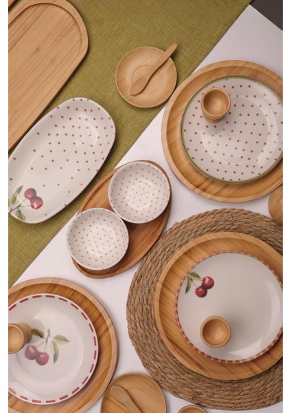 Viva 6 Kişilik 48 Parça Doğal Bambu Porselen Kahvaltı Takımı – Kahvaltı Seti Sunum Seti modelleri
