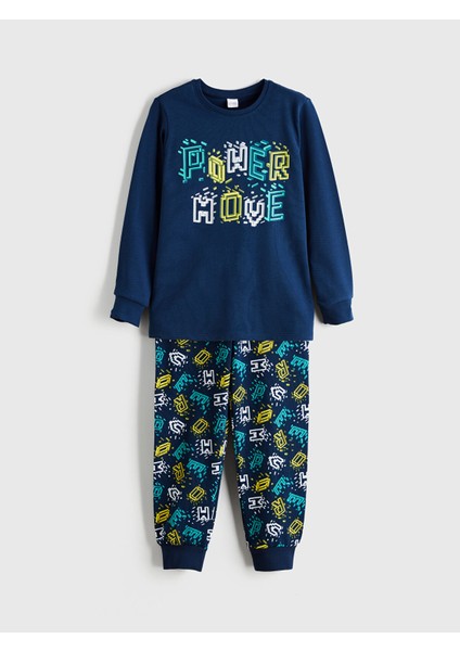 Yeni Sezon Bisiklet Yaka Baskılı Erkek Çocuk Pijama Takımı