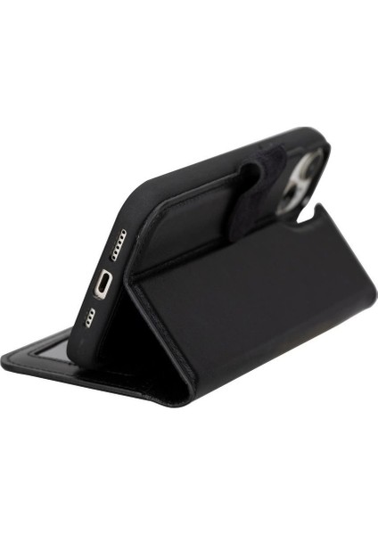 Apple iPhone 15 Plus Uyumlu Deri Cüzdanlı Kılıf Mwwn Rst1 Siyah modelleri