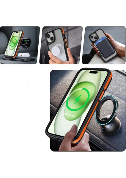 iPhone 14 Kılıf M-Safe Şarj Özellikli Renkli Kenar Airbag Şeritli Zore Lamer Kapak - Mavi indirimleri