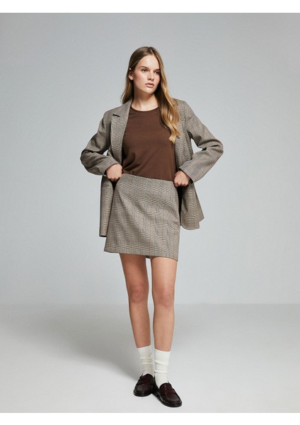 Yeni Sezon Beli Fermuarlı Ekose Kadın Mini Etek