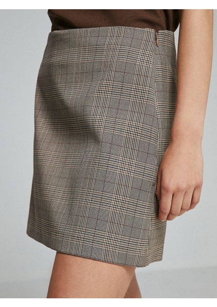 Yeni Sezon Beli Fermuarlı Ekose Kadın Mini Etek modelleri