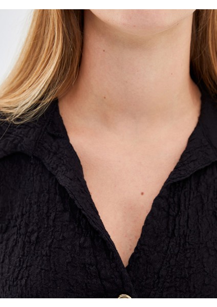 Yeni Sezon Gömlek Yaka Dokulu Kadın Bluz modelleri