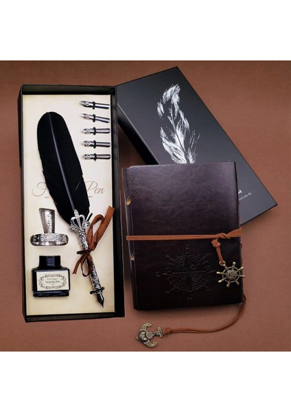 Tüylü Kalem ve Deri Defter Set 646