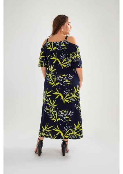 Kadın 111809 Yanları Yırtmaçlı Omuzu Zincirli Lacivert Elbise fırsatları