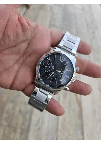 Gümüş Çelik Kordon Erkek Kol Saati Takvimli Siyah Kadran Özel Kutusunda modelleri