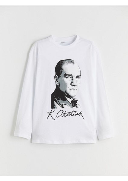 Yeni Sezon Bisiklet Yaka Atatürk Baskılı Erkek Çocuk Tişört