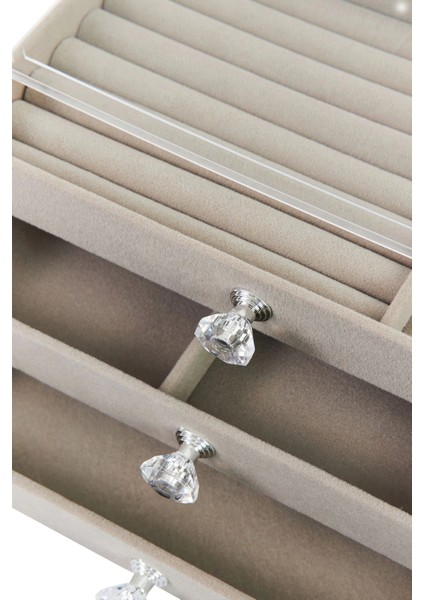 Modern Gri 3 Çekmeceli Takı Bijuteri Mücevher Kutusu Organizer Düzenleyici Şeffaf 13 x 23 x 10 cm