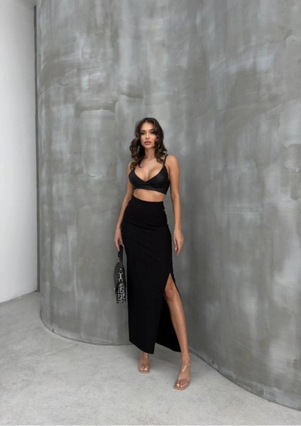 Kaşkorse Uzun Yırtmaçlı Ince Fitilli Kumaş Kadın Etek fiyatları