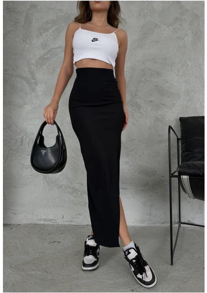 Kaşkorse Uzun Yırtmaçlı Ince Fitilli Kumaş Kadın Etek modelleri