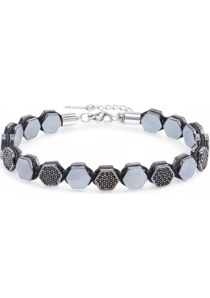 Zirkon Taşlı Ayarlanabilir Hematit Çelik Bileklik