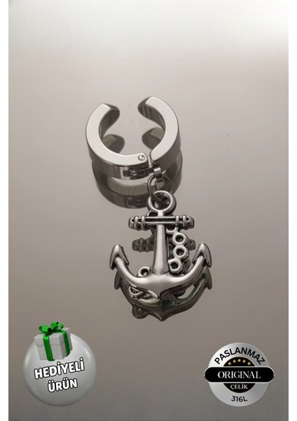 Sıkıştırmalı Mıknatıslı Çapa Model Sallantılı Erkek 316L Çelik Küpe 1 Adet