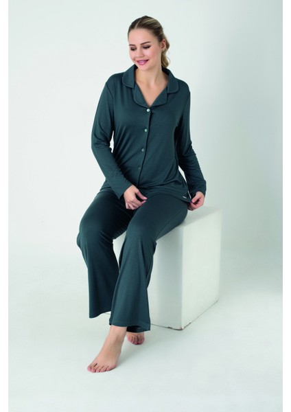 Kadın Viskon Önü Düğmeli Uzunkol Pijama Takım C840-908 fiyatları