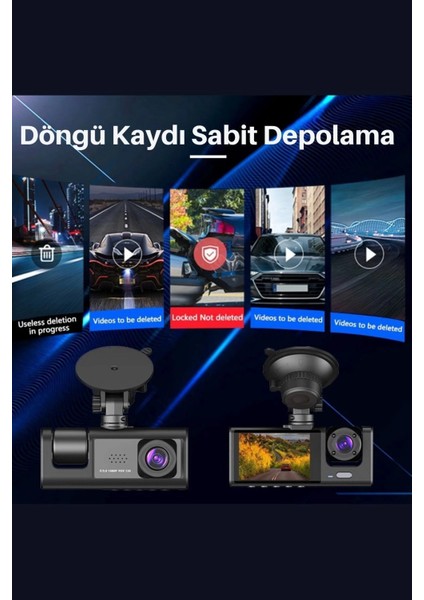 Siyah 1080P Araç Içi 3 Kameralı LCD Ekranlı Gece Görüşlü , G-Sensör , Geri Görüş Kamera modelleri